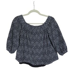 Express‎ Womens Cropped Blouse Small Boat Neck Embroidered Eyelet Cottagecore